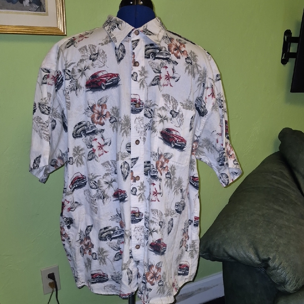Boca Classic"Big Man" Tropical100%cotton Shirt Vintage Cars&palms Sz.2XL.(#1450A